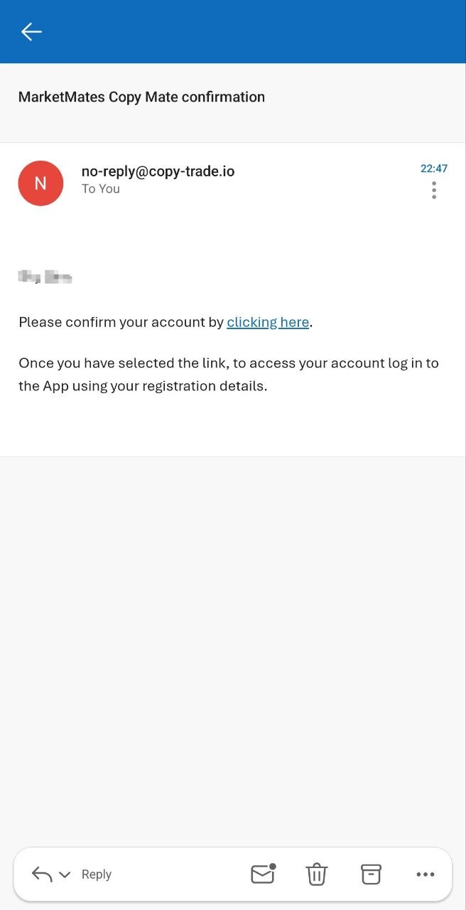 CopyMate email confirmation message