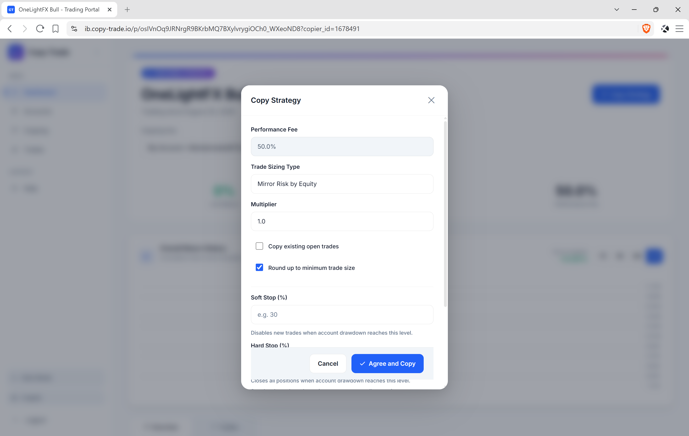 Correct OneLightFX Bull Copy Strategy configuration